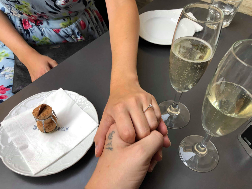 Engagement memory: holding hands and drinking champagne