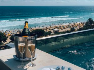 Champagne at a pool and beach club